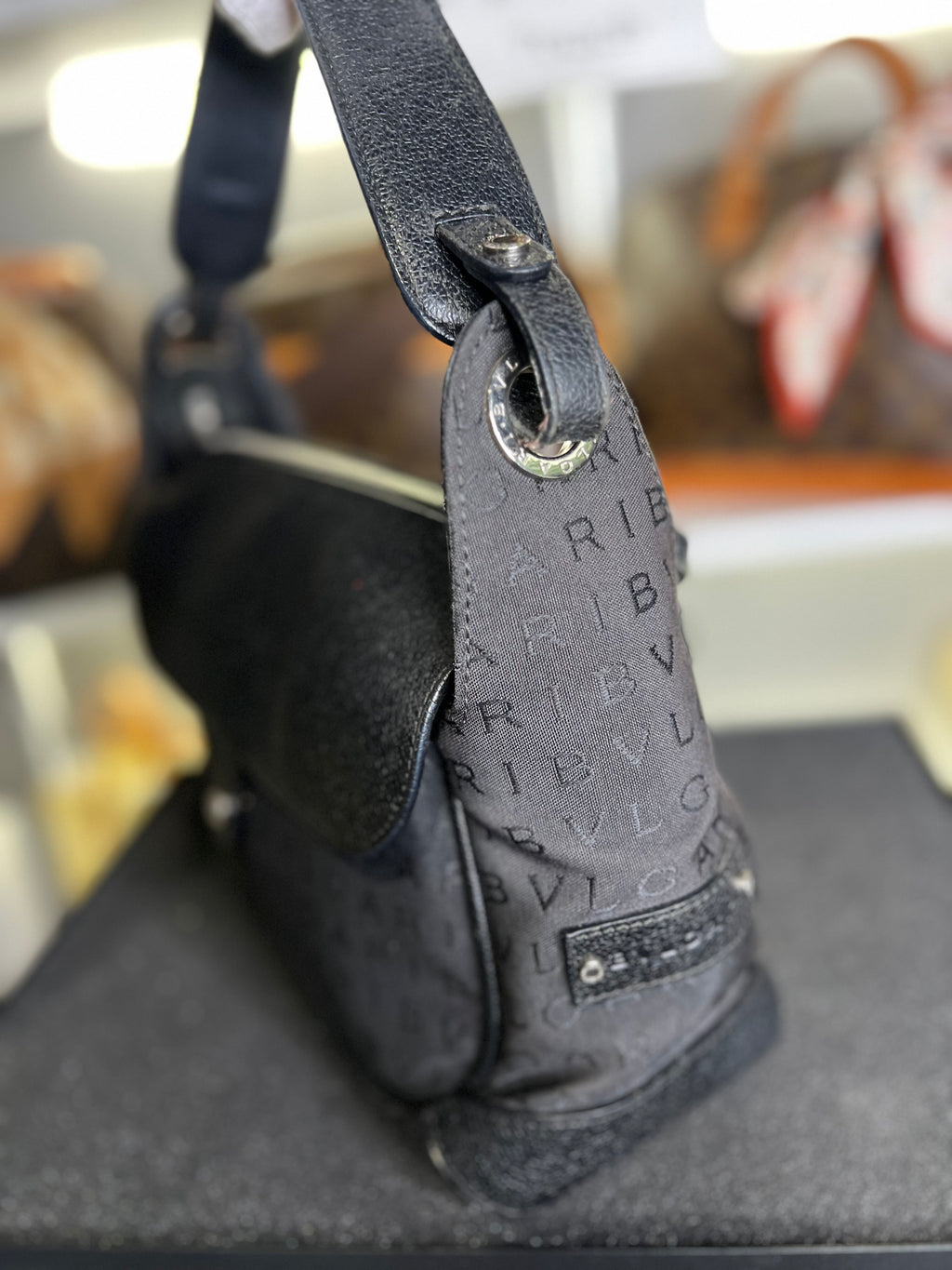 BVLGARI  Handbag Shoulder Bag Logo Canvas Leather