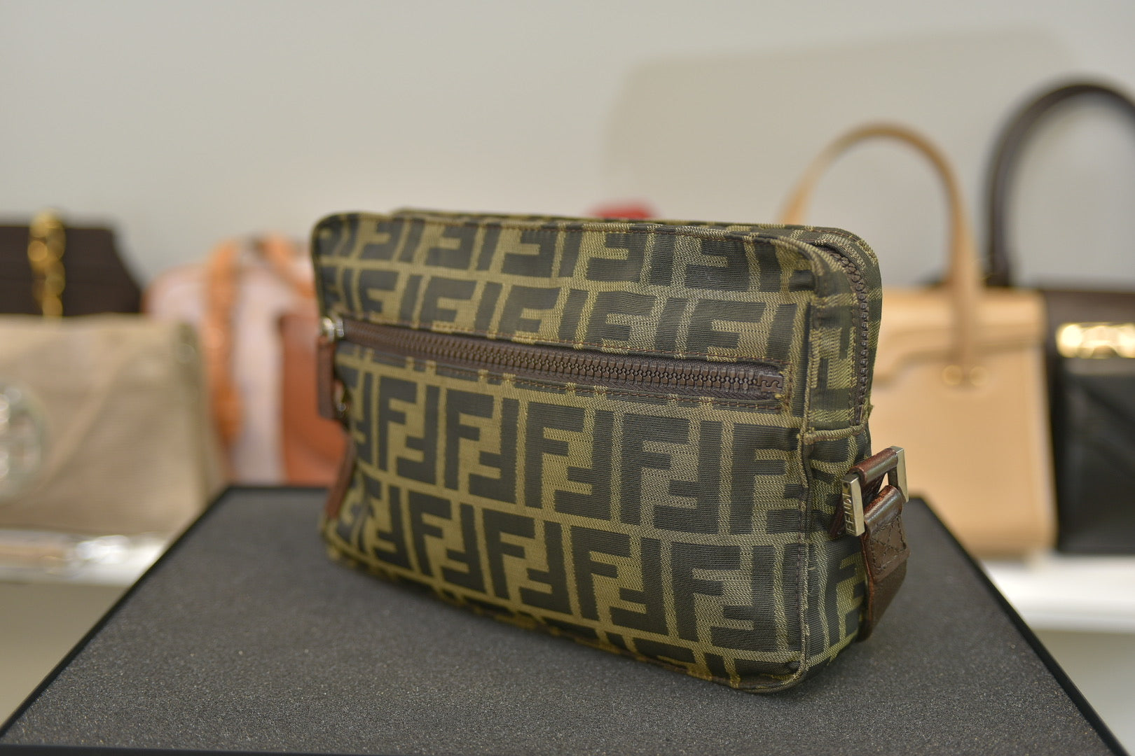 Fendi Zucca Canvas Logo Medium Crossbody Shoulder Bag Purse