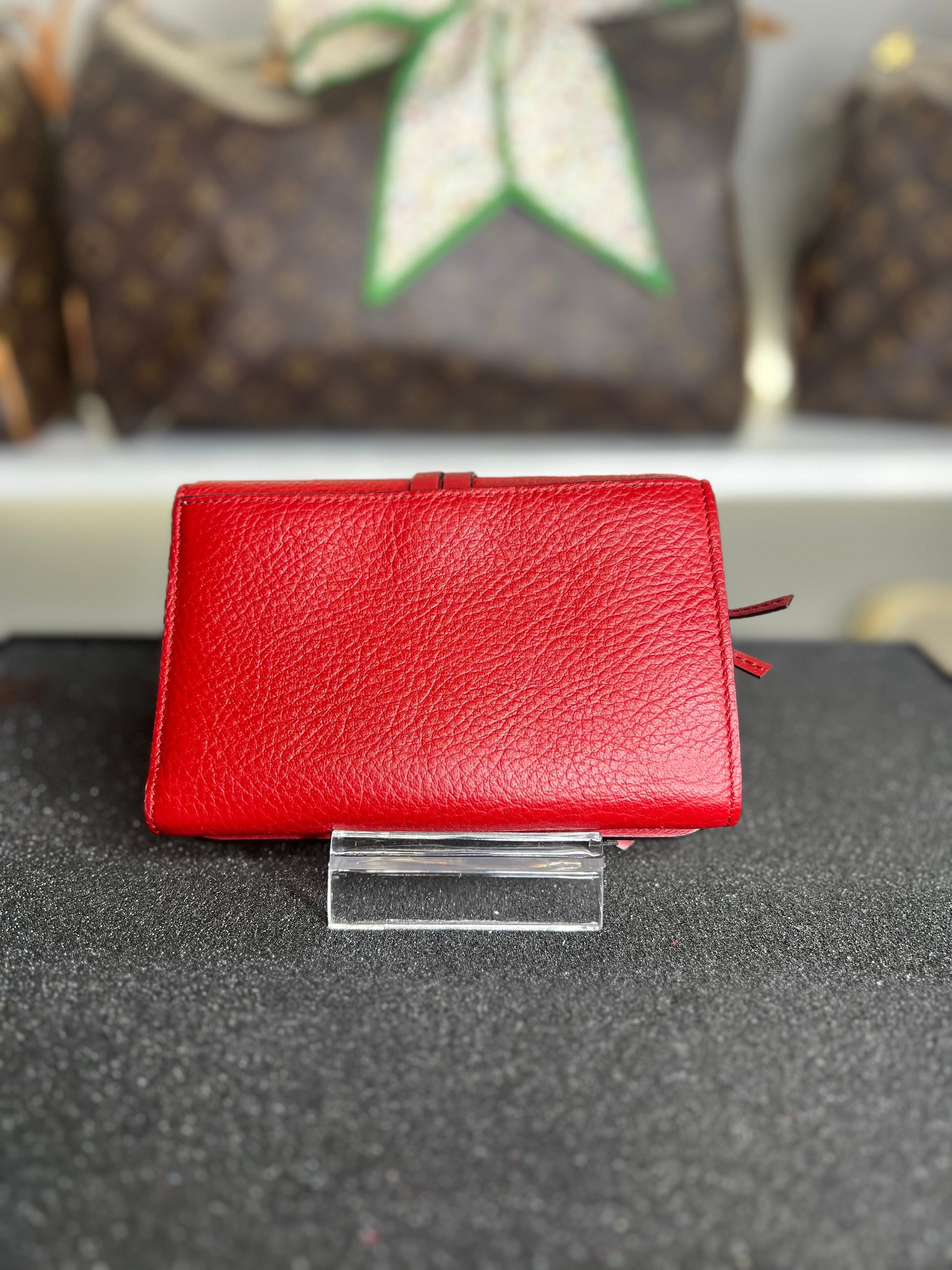 Chloe Vintage Alphabet Trifold Wallet Purse Leather Red