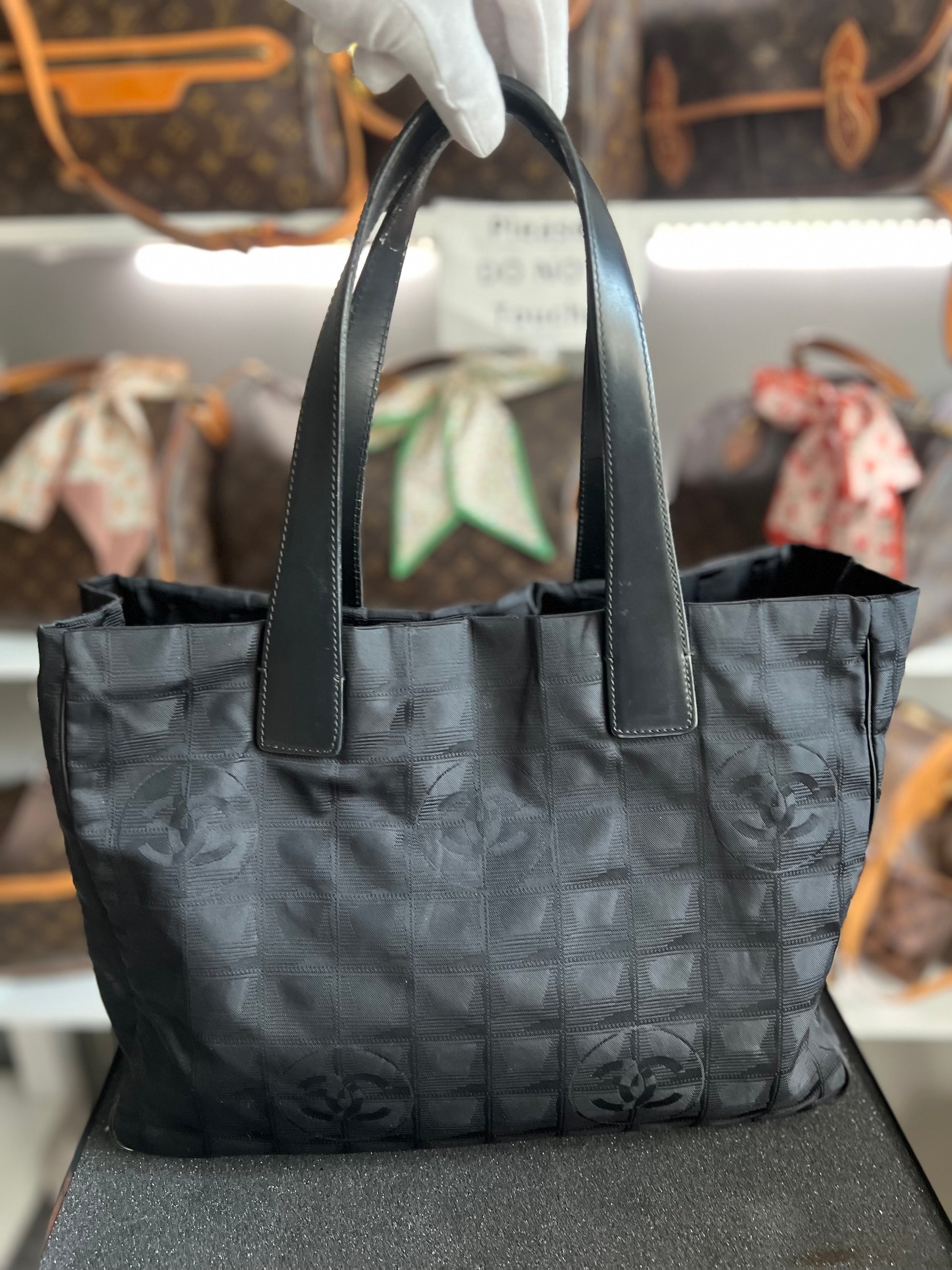 CHANEL New Travel Line Shoulder Tote Bag Nylon Leather
