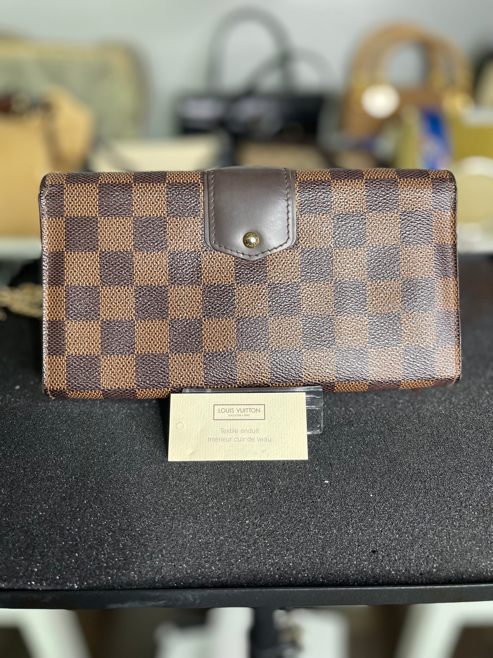 Louis Vuitton Damier Ebene Pattern Sistina Wallet W/ strap.