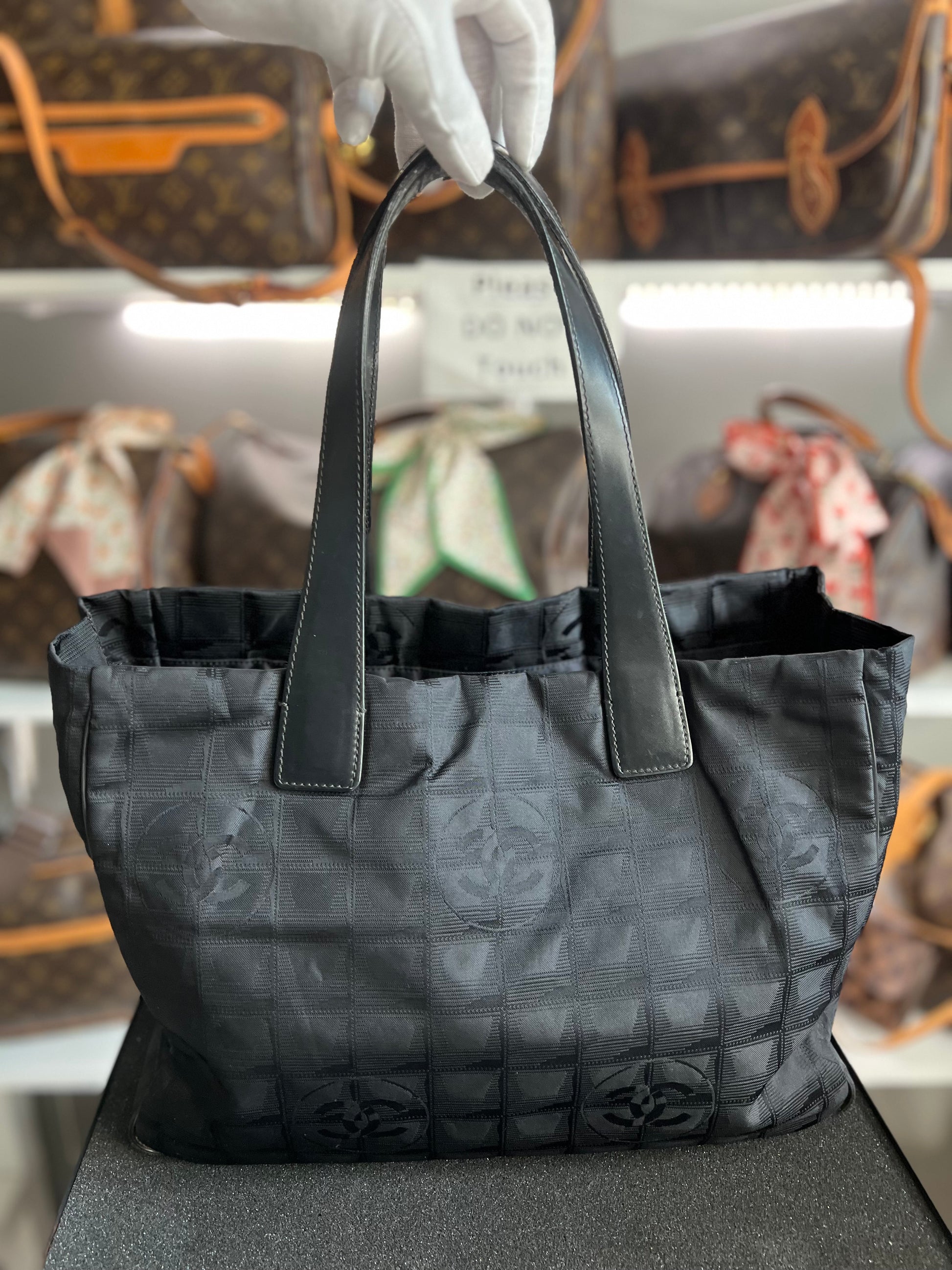 CHANEL New Travel Line Shoulder Tote Bag Nylon Leather