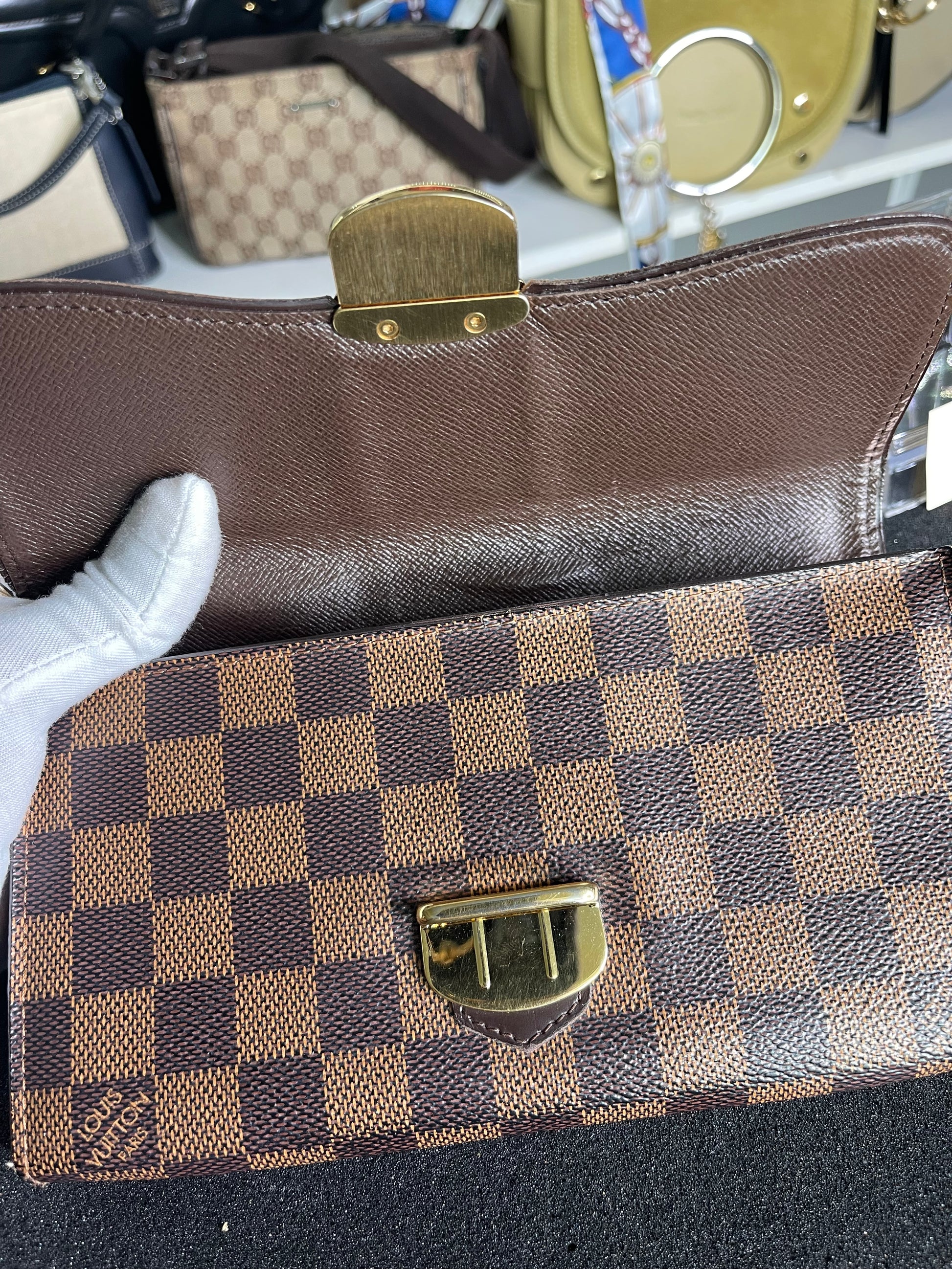 Louis Vuitton Damier Ebene Pattern Sistina Wallet W/ strap.