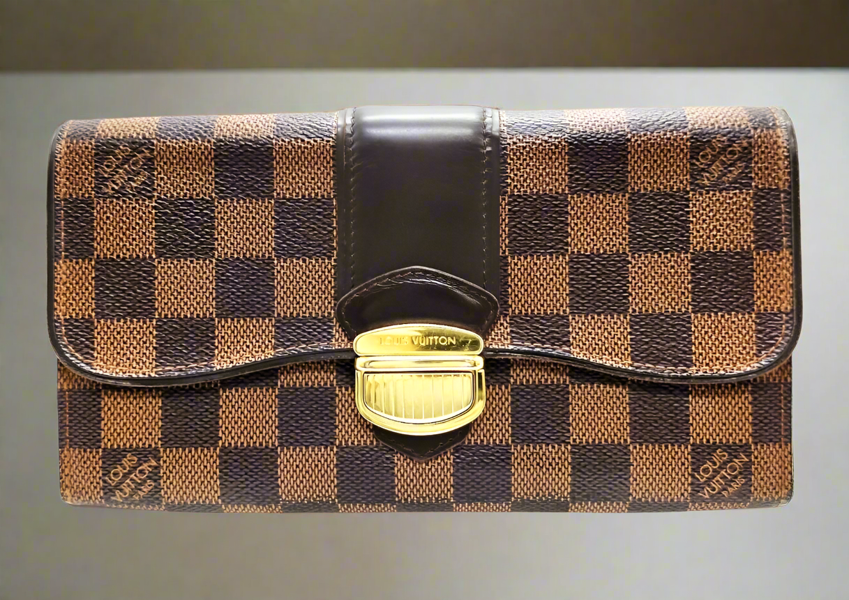 Louis Vuitton Damier Ebene Pattern Sistina Wallet W/ strap.