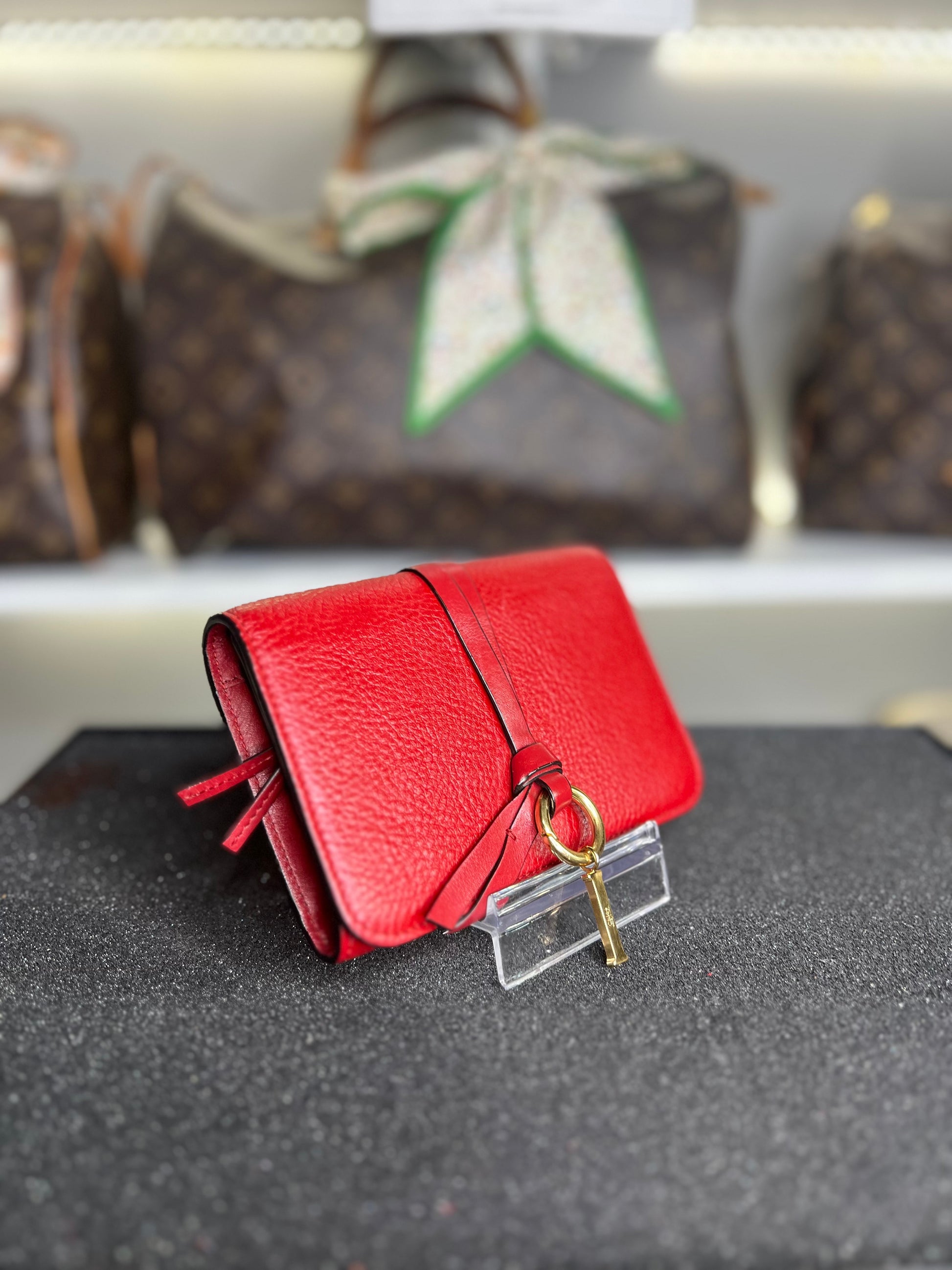 Chloe Vintage Alphabet Trifold Wallet Purse Leather Red