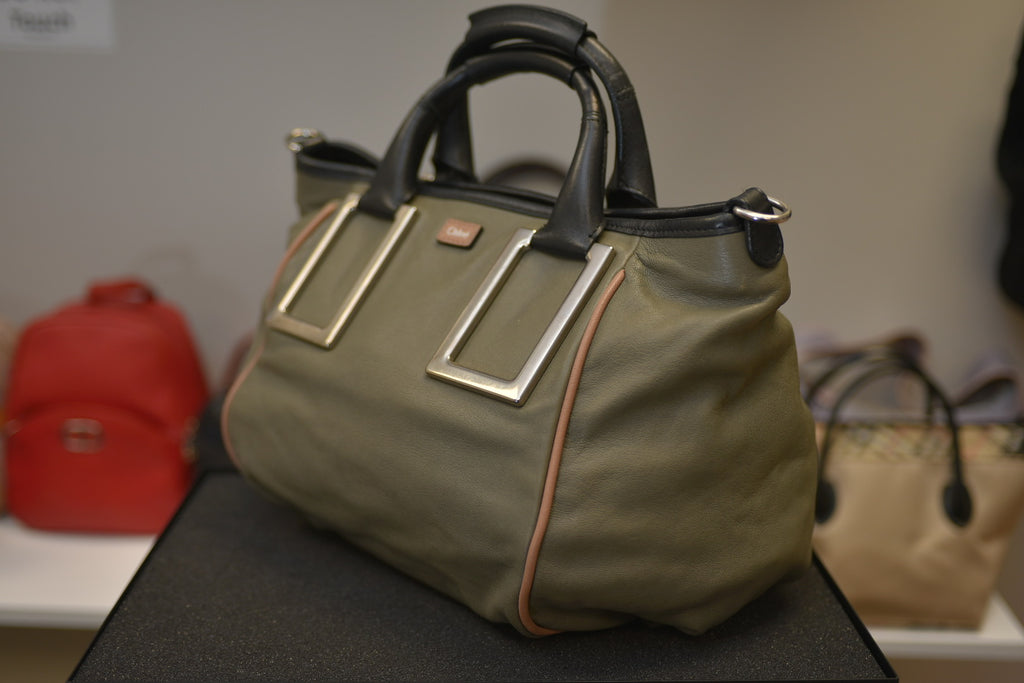 Chloe Vintage Ethel 2Way Shoulder Hand Bag Leather Khaki Green
