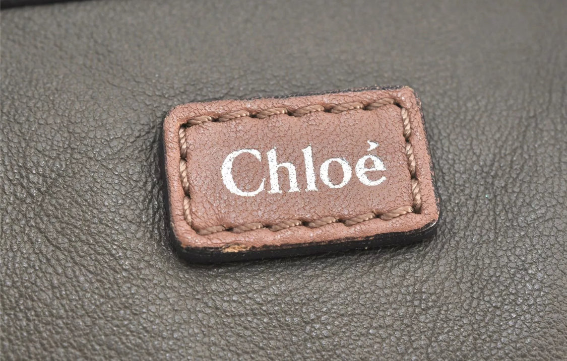 Chloe Vintage Ethel 2Way Shoulder Hand Bag Leather Khaki Green