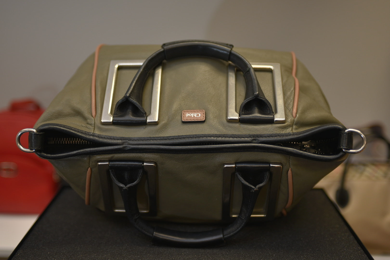 Chloe Vintage Ethel 2Way Shoulder Hand Bag Leather Khaki Green
