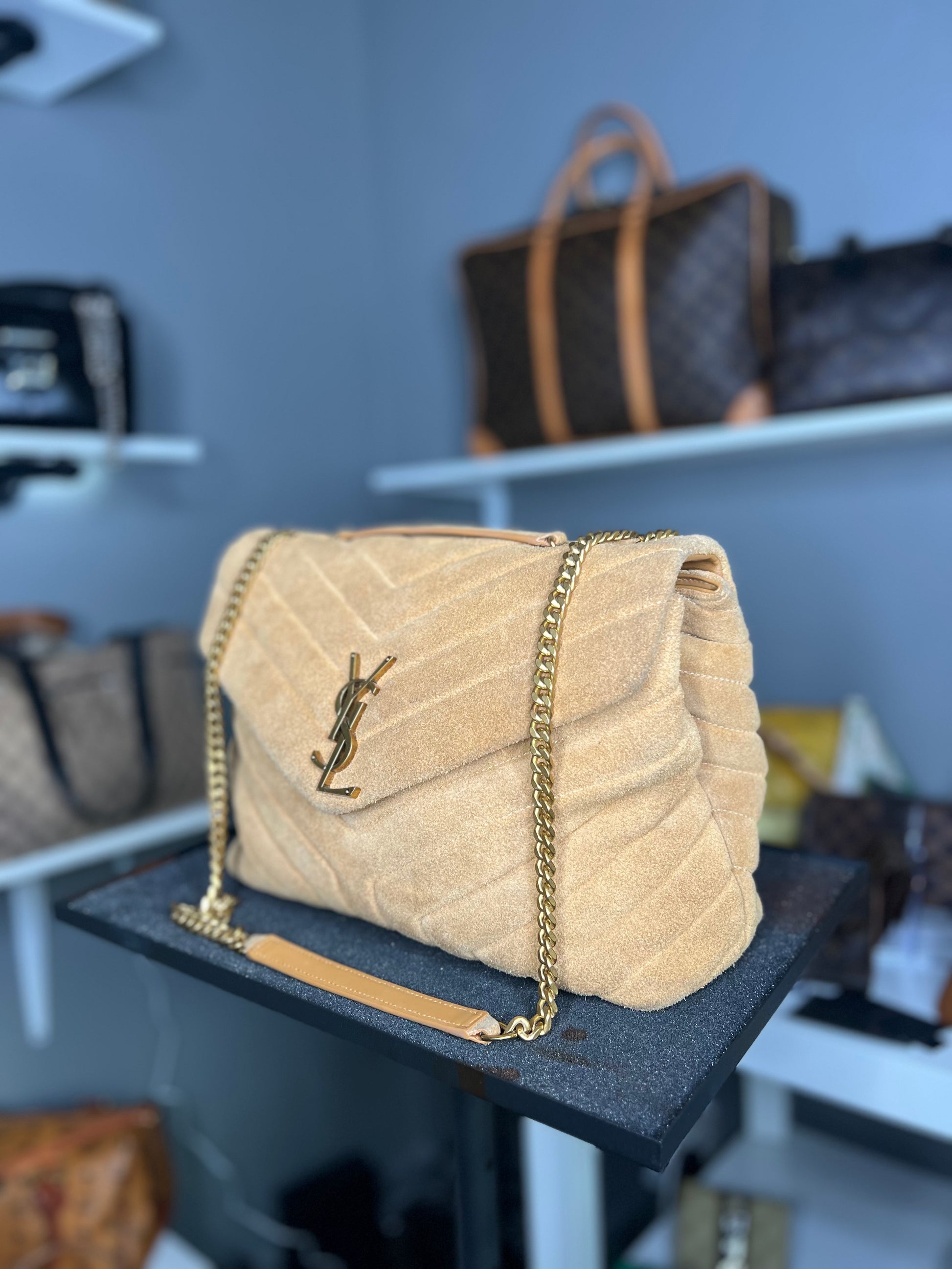Saint Laurent
Medium Suede Monogram Matelasse LouLou Bag