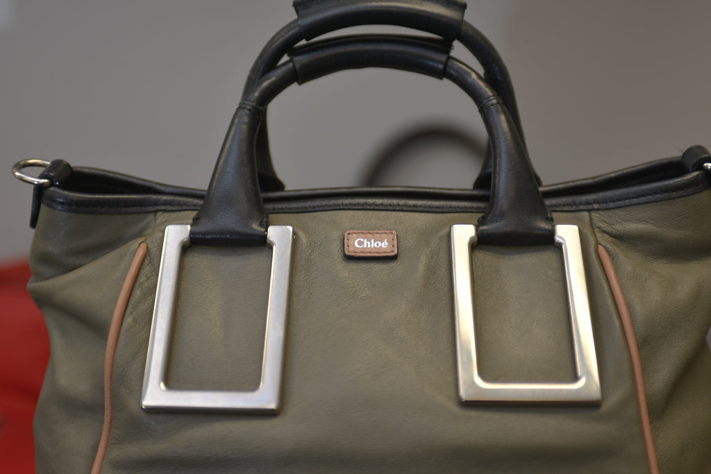 Chloe Vintage Ethel 2Way Shoulder Hand Bag Leather Khaki Green
