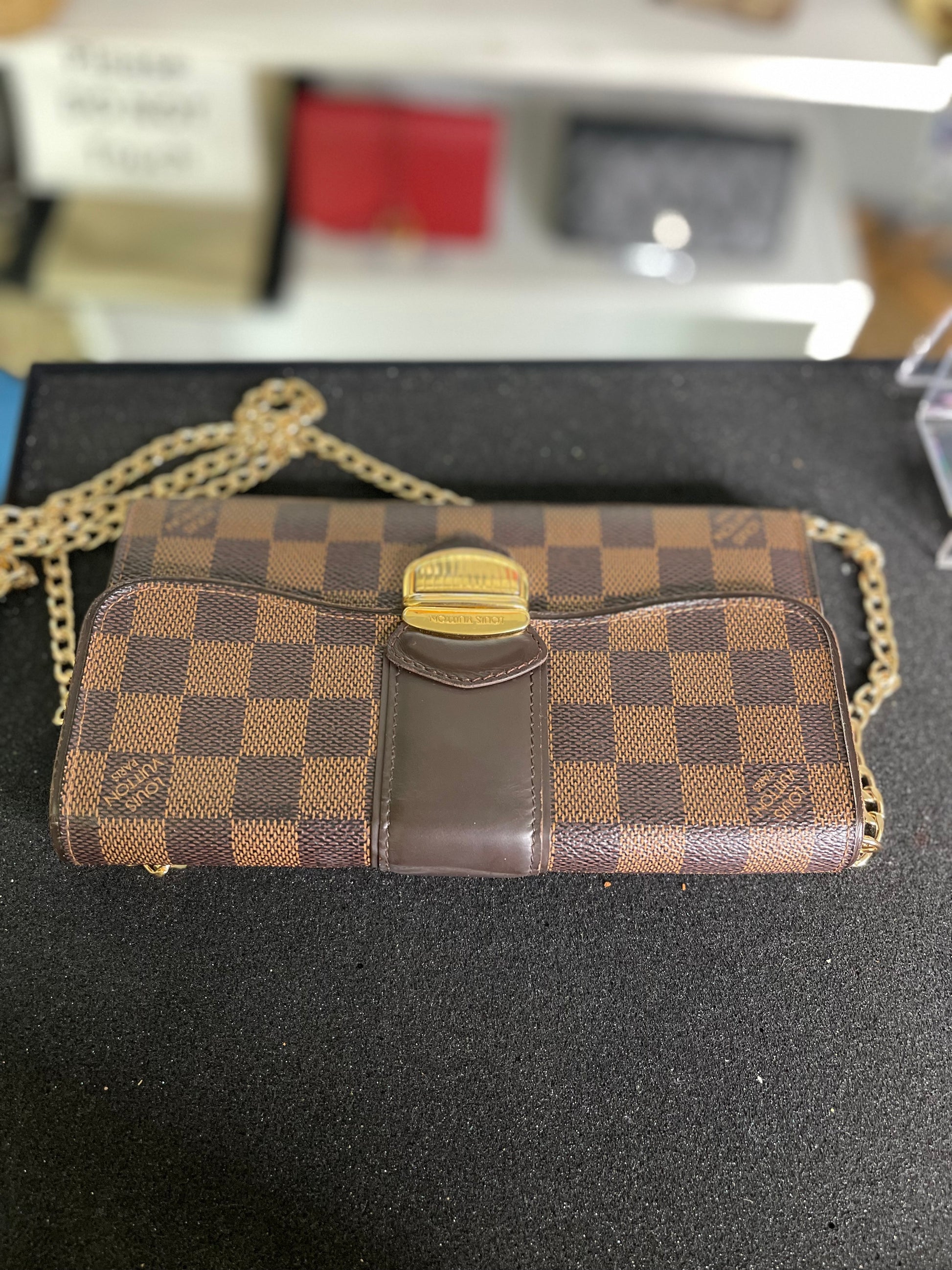 Louis Vuitton Damier Ebene Pattern Sistina Wallet W/ strap.