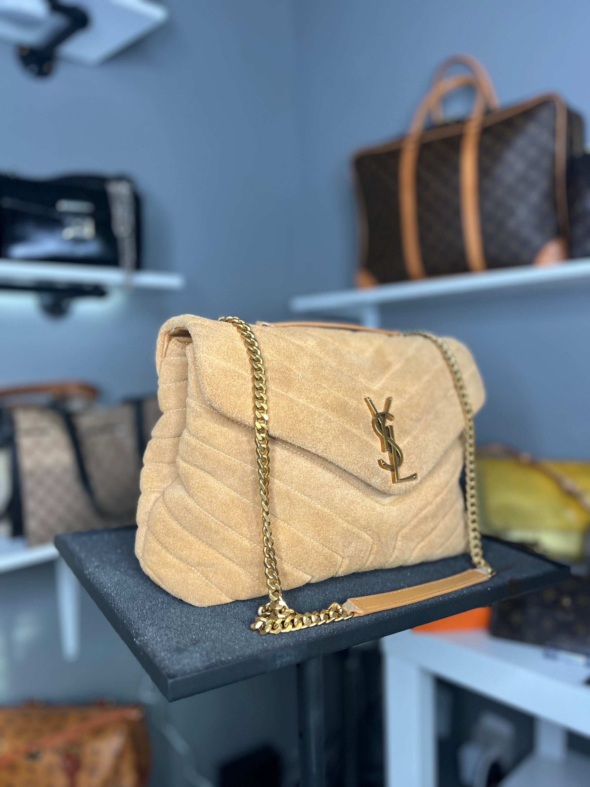 Saint Laurent
Medium Suede Monogram Matelasse LouLou Bag