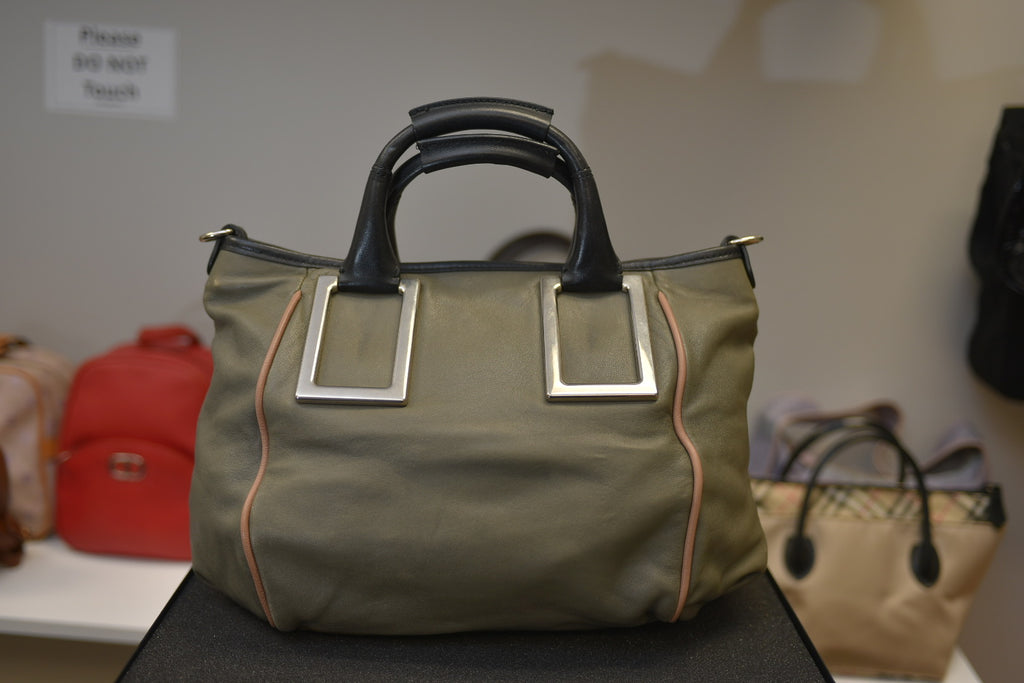 Chloe Vintage Ethel 2Way Shoulder Hand Bag Leather Khaki Green