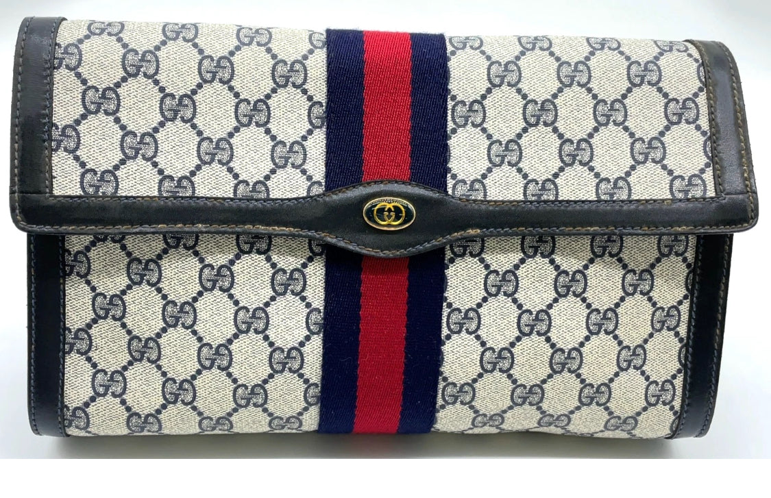 Gucci GG Supreme Sherry Line Clutch Bag Vintage