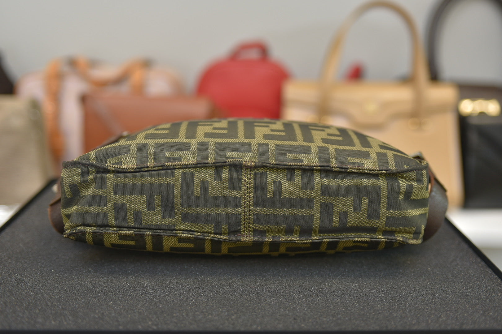 Fendi Zucca Canvas Logo Medium Crossbody Shoulder Bag Purse