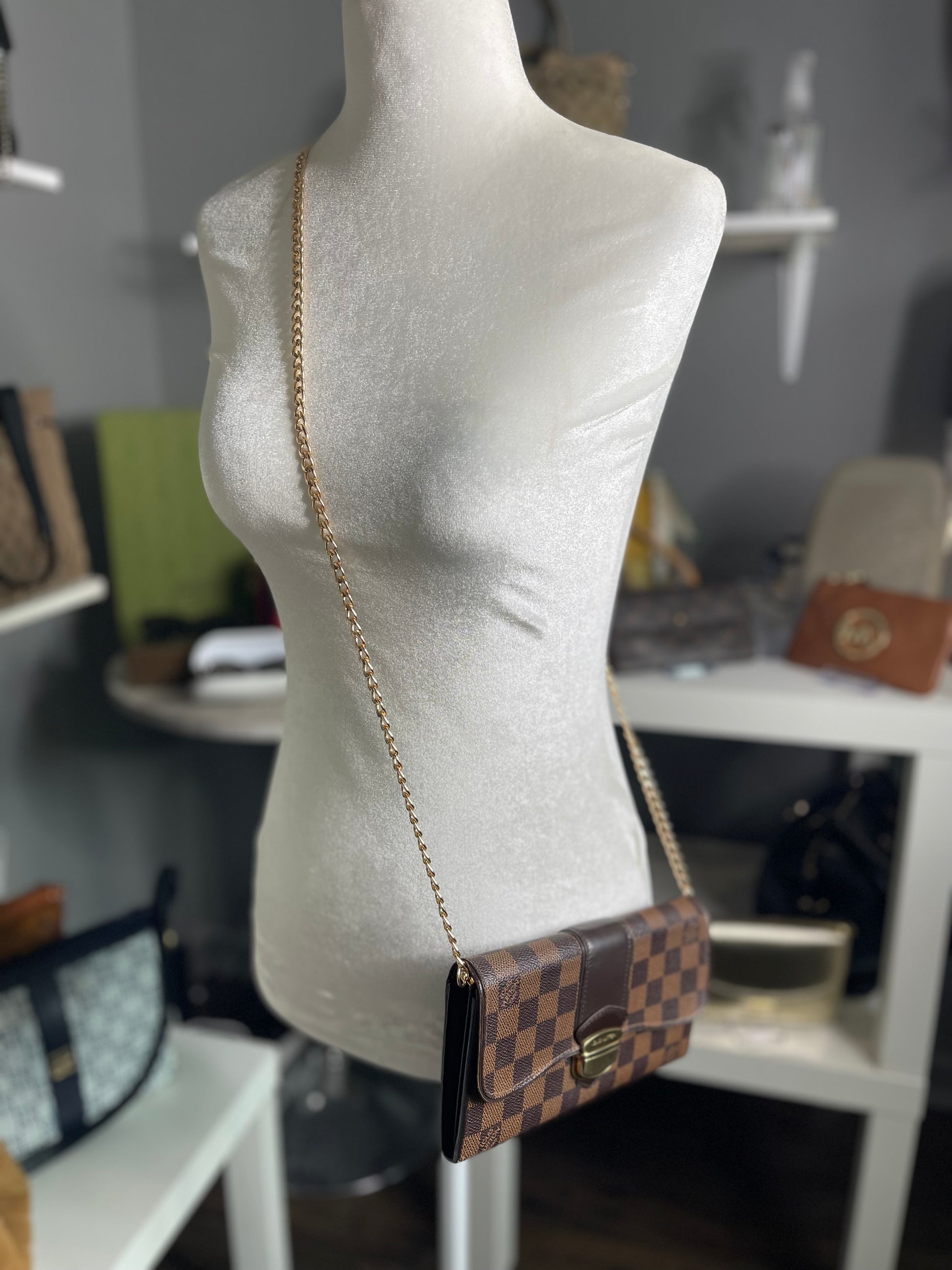 Louis Vuitton Damier Ebene Pattern Sistina Wallet W/ strap.