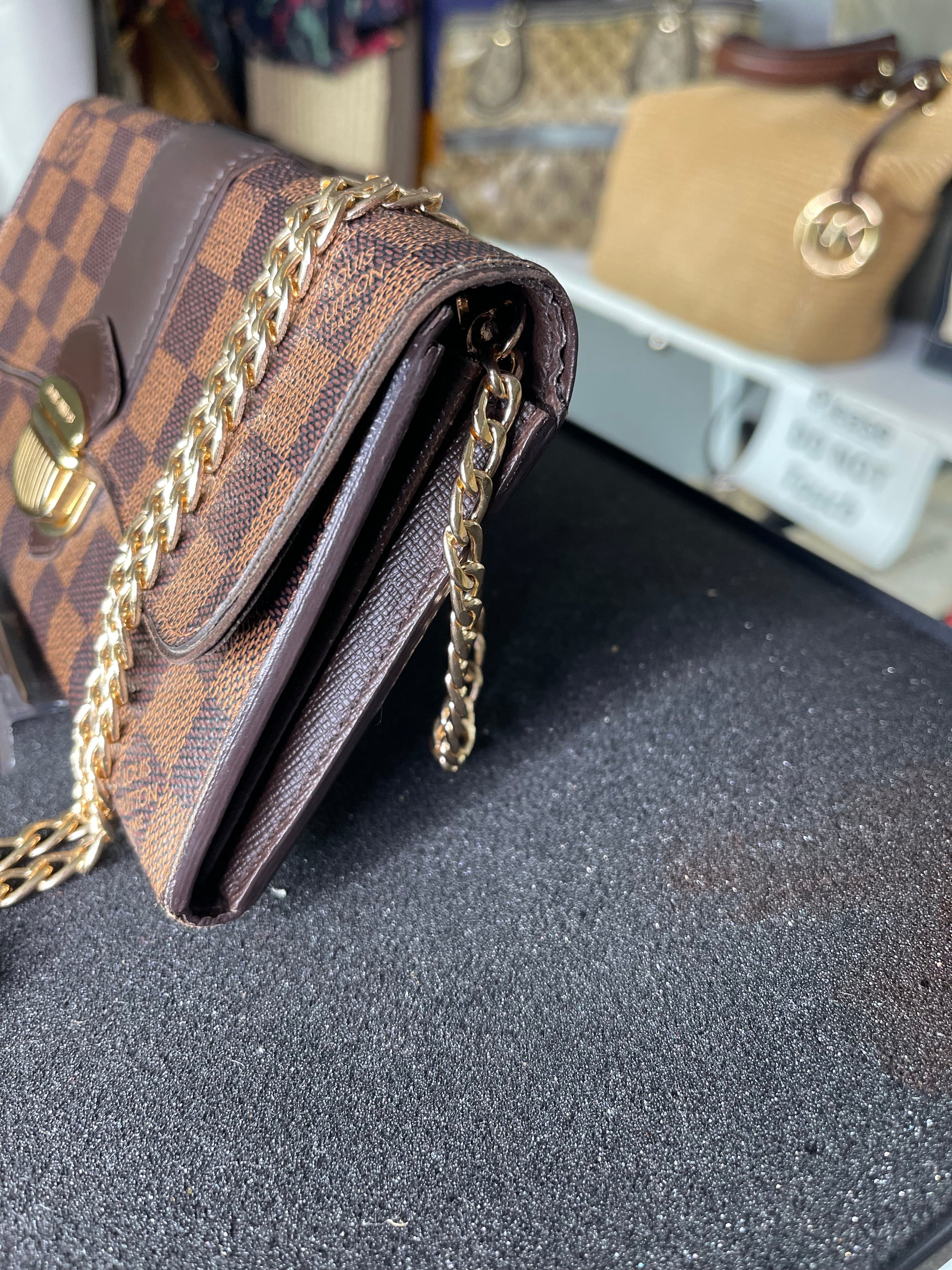 Louis Vuitton Damier Ebene Pattern Sistina Wallet W/ strap.