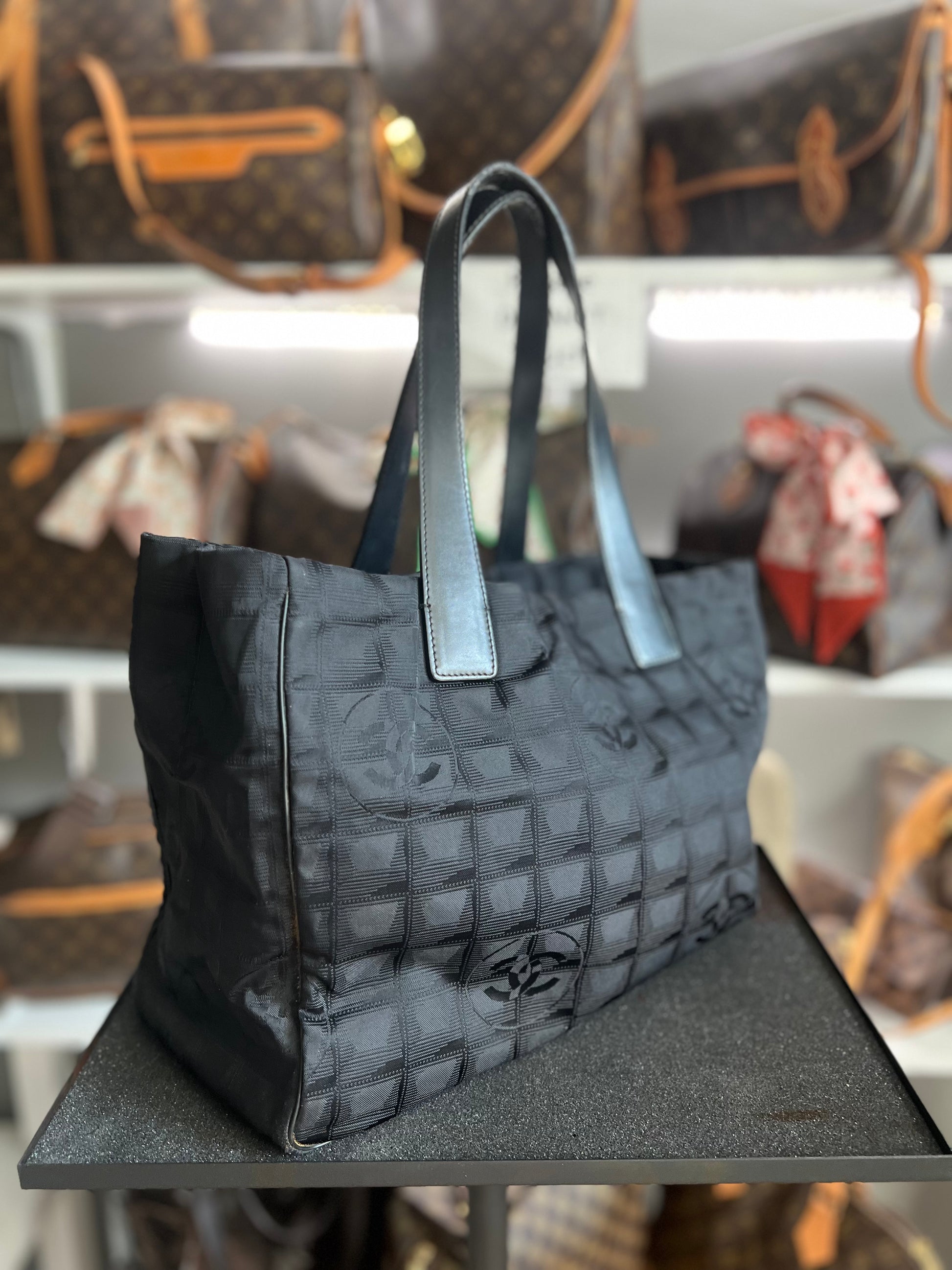CHANEL New Travel Line Shoulder Tote Bag Nylon Leather