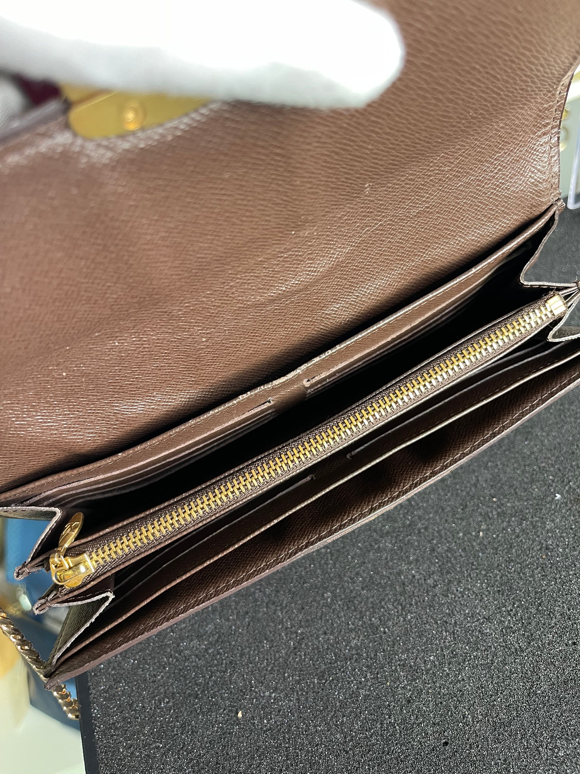 Louis Vuitton Damier Ebene Pattern Sistina Wallet W/ strap.