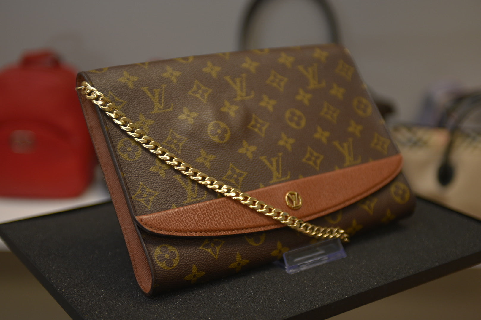 LOUIS VUITTON LV Bordeaux Monogram 2WAY Shoulder Bag Pochette Clutch Bag Brown